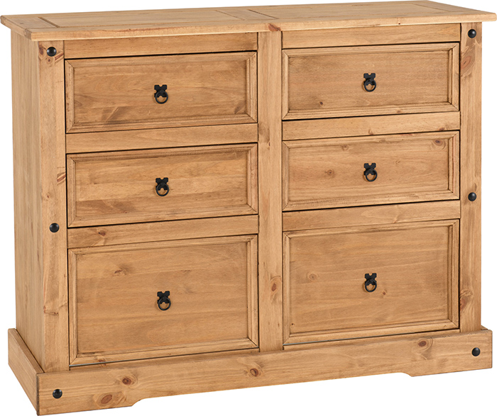 Corona 6 Drawer Chest In Distressed Waxed Pine